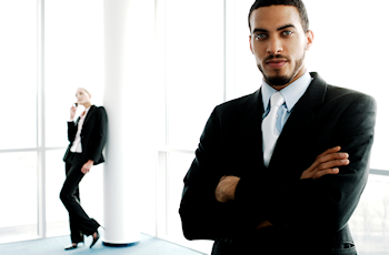 businessman with businesswoman on the phone